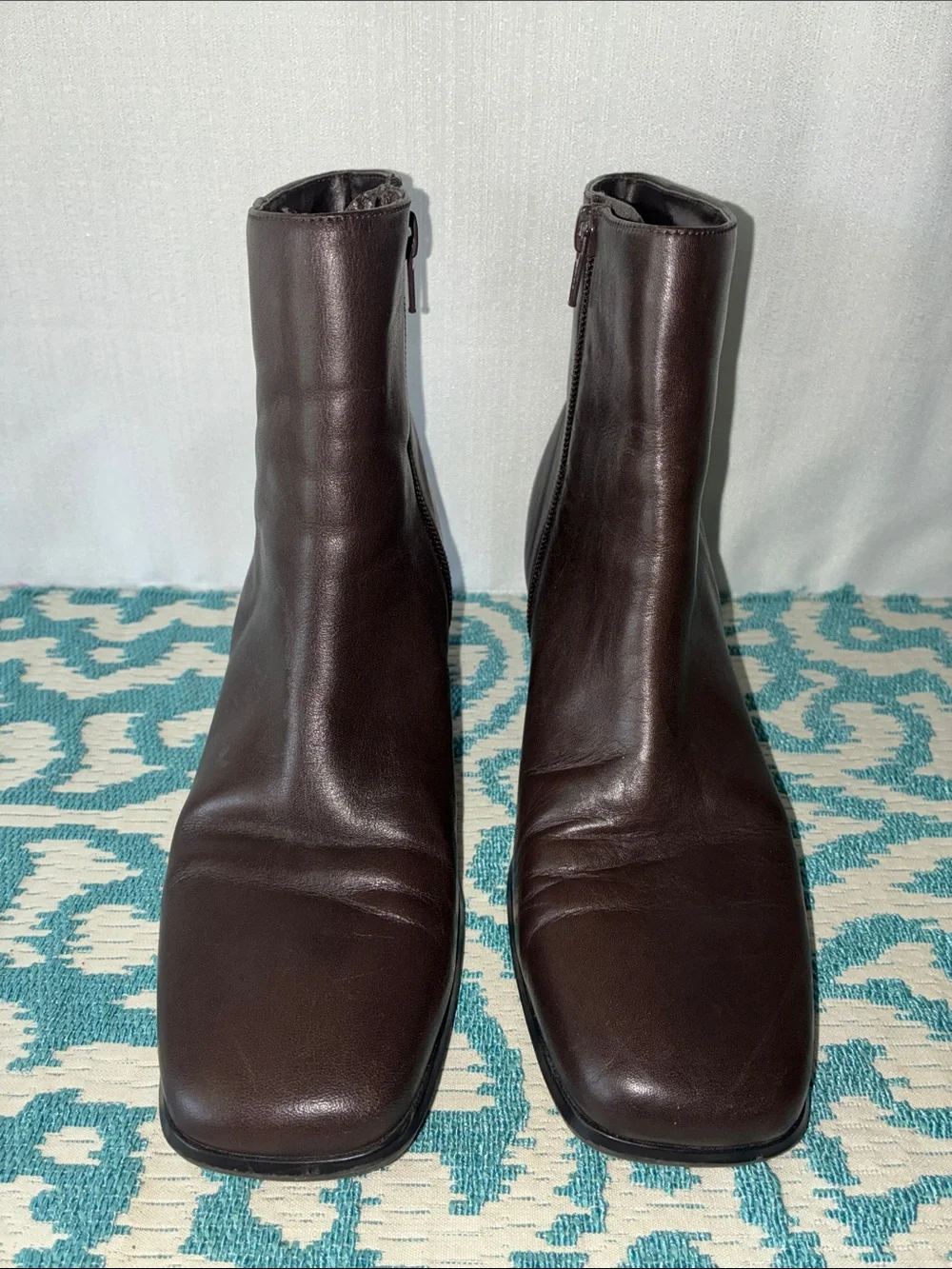 Laura Scott Vintage Brown Leather Women’s Ankle Booties with Side Zip Sz 7 1/2